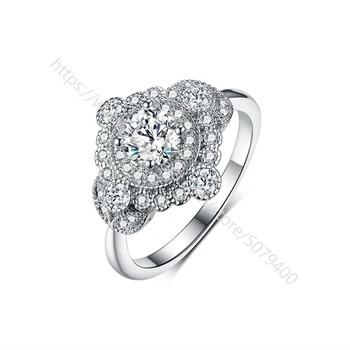 Luxusné CZ kameň zásnubný prsteň cubic zirconia bielym zlatom krúžok kolo starožitné halo svadobný sľub krúžok žien darček