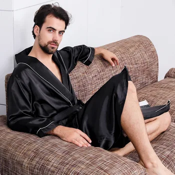 Luxusné Dizajnér Mužov Hodvábne Kimono Šaty, Plus 5XL Dlhý Rukáv Sleepwear Župan Nadrozmerné Satin Nightgown Leto Doma Oblečenie