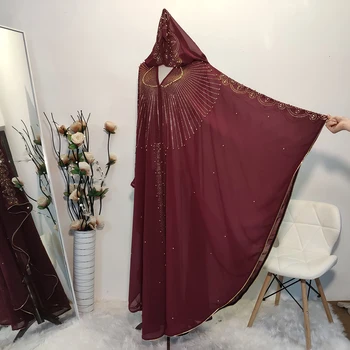 Luxusné Drahokamu Moslimských Abaya Šaty Batwing Rukávom S Kapucňou Kaftan Eid Mubarak Afrike Dubaj Turecký Marocký Islamské Oblečenie