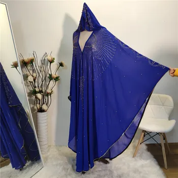 Luxusné Drahokamu Moslimských Abaya Šaty Batwing Rukávom S Kapucňou Kaftan Eid Mubarak Afrike Dubaj Turecký Marocký Islamské Oblečenie