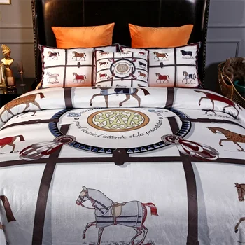 Luxusné Európske Klasické War Horse Tlač Zimné Hrubé Fleece Textílie posteľná bielizeň nastaviť Flanelové Velvet Perinu Posteľ list Vankúš
