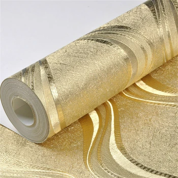Luxusné Fólie Silver / Gold Kovové Tapety Na Steny Roll Kovové Striebro Stenu Papier Geometrické Pruhované Tapety Nástennú Maľbu