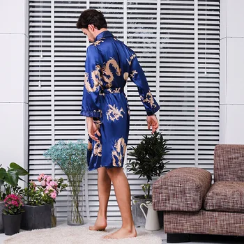 Luxusné Hodvábne Saténové Pyžamo Mužov Kimono Vyhovovali Lete Dragon Župan Sady Dvoch-dielny župane + Šortky Sleepwear Plus Veľkosť 5XL