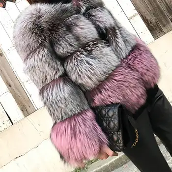 Luxusné Kožušiny Kabát Reálne Silver Fox Zime Teplé Streetwear Zvrchníky Dámy Načechraný Sexy Pravé Kožušiny Bunda Ženy Multicolor