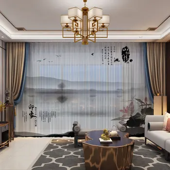 Luxusné Krajiny Čínsky Štýl 3D Závesy Obývacia Izba, Spálňa Šifón Tylu Okenné Závesy, Záclony Najvyššej Kvality