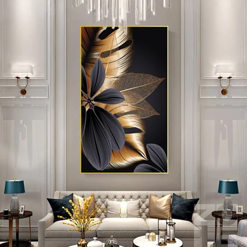 Luxusné kvetinové maľovanie golden leaf monstera. Jednoduché umenie plagáty a vzory, obrázky na stenu, dekorácie, v obývačke office