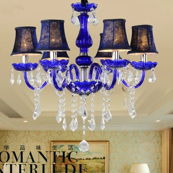 Luxusné modrá sviečkach moderné krištáľový luster osvetlenie hotel spálňa krištáľové lampy reštaurácia KTV Deluxe krištáľový luster