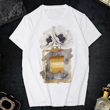 Luxusné Móde Parfum Váza Biele Print T Shirt Ženy, Nové Letné Krátky Rukáv Lady Topy Tričko Dámske Grafické Žena T-Shirt