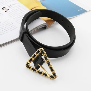 Luxusné pás black PU kožené pásy pre ženy zlatý trojuholník pracky všetkých zápas džínsy cinturon mujer dizajnér dlho ceinture 2020