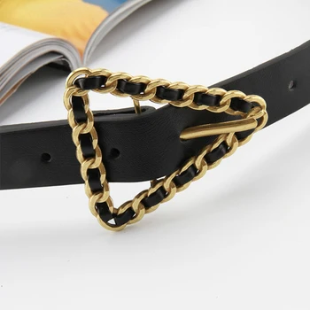 Luxusné pás black PU kožené pásy pre ženy zlatý trojuholník pracky všetkých zápas džínsy cinturon mujer dizajnér dlho ceinture 2020