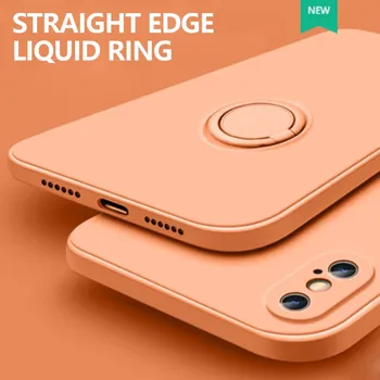 Luxusné Silikónové Kvapaliny Námestie puzdro Pre iPhone 11 Pro Max X XR XS Max 7 8 6 6 Plus SE 2020 Magnet Prsteň Stáť Popruh puzdro
