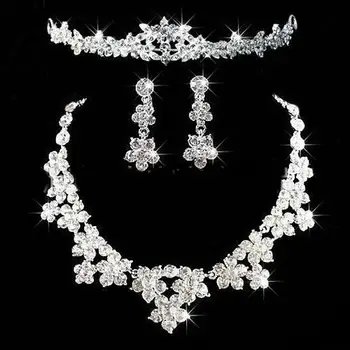 Luxusné Svadobné Šperky Lesklé Drahokamu Roztomilý Kvet Koruny Náhrdelníky Náušnice Nastaviť
