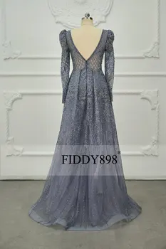 Luxusné Večerné Šaty 2020 Dlhými Rukávmi-Line Lesklé Crystal Korálkové Party Šaty V-Krku Ženy Formálne Šaty Vestidos De Fiesta