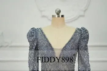 Luxusné Večerné Šaty 2020 Dlhými Rukávmi-Line Lesklé Crystal Korálkové Party Šaty V-Krku Ženy Formálne Šaty Vestidos De Fiesta