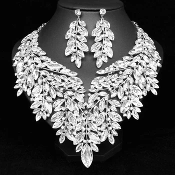 Luxusné Veľké Krištáľovo Vyhlásenie Náhrdelníky Náušnice Dubaj Šperky Sady Indian Svadobné Svadobné Party dámskej Módy Kostým Šperky