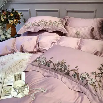 Luxusné Výšivky z Egyptskej Bavlny Ružové Obliečky Nastaviť King size Queen Bed nastaviť Posteľ List nastaviť Vybavené list Perinu parure de lit