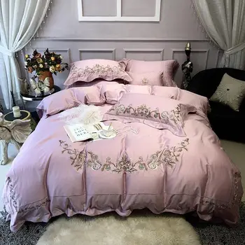 Luxusné Výšivky z Egyptskej Bavlny Ružové Obliečky Nastaviť King size Queen Bed nastaviť Posteľ List nastaviť Vybavené list Perinu parure de lit