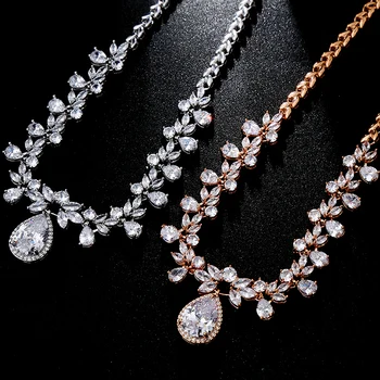 Luxusné Zirkón Drahokamu Svadobný Náhrdelník Náušnice Šperky Set Rose Gold Crystal Zapojenie Svadobné Prom Party Vyhlásenie Darček