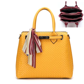 Luxusné značky Väzbe vzor kožené Ženy Vintage Kabelky Tašky cez Rameno, Veľkú Kapacitu Crossbody taška trend dámy program messenger tašky