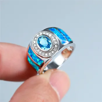 Luxusné Žena Aqua Modrá Opal Kamenný Kruh Ročníka, Strieborná Farba Snubné Prstene Pre Ženy Jednoduché Oválne, Veľké Zásnubný Prsteň