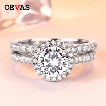 Luxusné Žena Crystal Kolo Svadobný Prsteň Módne S925 strieborné Svadobné šperky, Zásnubné Sľub Zirkón Kameň Prstene Pre Ženy