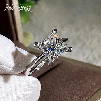 Luxusné Ženské Veľké Námestie Crystal Zirconia Zásnubné Prstene Módne Striebornej Farby, Geometrické Ženy Krúžok Snubné Prstene, Šperky