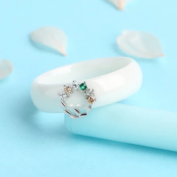 Luxusný Biely Zelený Zirkón Zásnubný Prsteň Vintage Nikdy Nevyblednú Keramické Svadobné Prstene Pre Ženy Módne Šperky