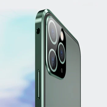 Luxusný Klasický Štvorcový Kovový nárazník Magnetické puzdro na iPhone 12 11 Pro Max x xr xs max Obojstranný Skla 360 Ochranný Kryt