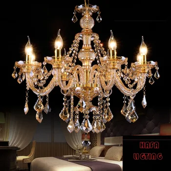 Luxusný top k9 crystal fashion champagne gold/transparentné, jasné, sviečka crystal prívesok svetlo krištáľové lampy luxusné krištáľové lampy