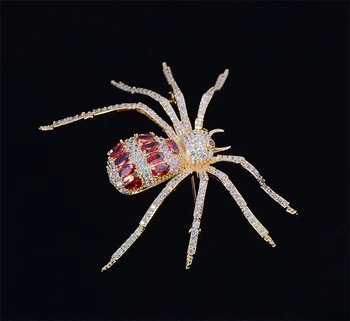 Luxusný Červený Pavúk Drahokamu Brošňa pre Ženy Muži Móda Lesklé Cubic Zirconia Svadobné Šperky, Dekorácie Hmyzu Corsage Kolíky