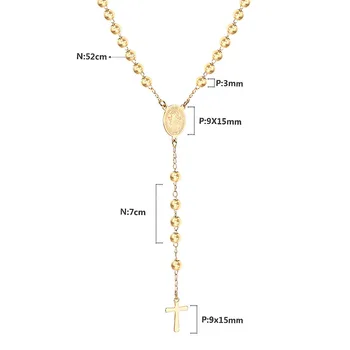 LUXUSTEEL Korálkové Kríž Náhrdelník z Nerezovej Ocele, Dĺžka 52 cm+7 cm Ruženec Kresťanskej Katolíckej Náboženskej Šperky dlhý náhrdelník ženy