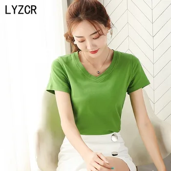 LYZCR 15 Candy Farby Žien T-Shirt Bavlna Lete Basic Tričko Ženy, Plus Veľkosti 4XL Jednoduché Tričko Ženy Tričká Krátky Rukáv