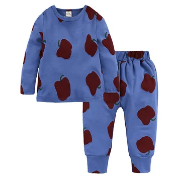 LZH 2021 Jeseň Zima Ovocie Printting detské Pyžamo Domov Nosiť Deti Oblečenie Bavlna Teplé Pyžamo Roztomilé Dieťa Dievča Oblečenie Set