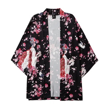 M-XXL Módy 2020 Balíku Červená Modrá Biela Voľné Letné Beach Cardigan Harajuku Japonské Kimono Štýle Ženy Muži Topy Ázijské Oblečenie
