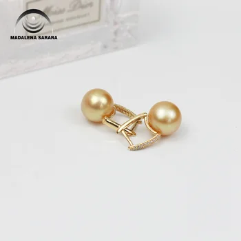 MADALENA SARARA Prírodné Southsea Pearl Golden Pearl AAA Vysokej Kvality Pearl náušnice 18k Zlata, Náušnice Stud Luxusné Ženy Šperky