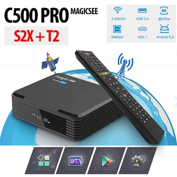 MAGICSEE C500 PRO, Smart TV Box Satelitná TV Prijímač S2X+T2 Amlogic S905X3 WiFi bluetooth Android 4K DVB-T2, DVB-S2X/S2