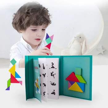 Magnetické 3D Puzzle Skladačky Tangram Hra Montessori Vzdelávania Vzdelávacie Drevená Hračka Doskové Hry Deti Hračka Mozgu Dráždiť Deti Hračka
