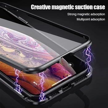 Magnetické Adsorpcie Kovové Telefón puzdro Pre iPhone 12 11Pro XR X XS Max 7 8 Plus Obojstranný Tvrdeného Skla Úplný Ochranný Kryt