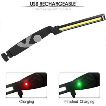 Magnetické Pracovné Svetlo COB LED Pracovné Lampy USB Nabíjateľná Baterka Flexibilné Kontrolné Svetlo Núdzového Rotačné Horák