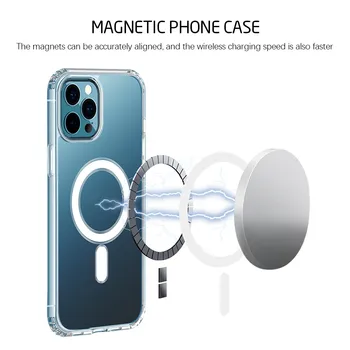 Magnetické puzdro Pre iPhone 12 Pro Max Priehľadné Zadné puzdro pre iPhone 12 mini pro Jasné Kryt Magsafing Podpora Bezdrôtovej Nabíjačky