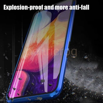 Magnetický Kov Sklo Puzdro Pre Samsung Galaxy Note 10 Pro 9 8 A7 A8 A9 2018 A10 A20 A30 A40 A50 A60 A51 A70 A71 Dvojité Bočné Krytie