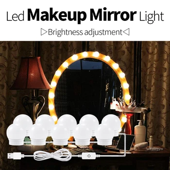 Make-up Zrkadlo Svetlo Led 12V Dotyk Plynulou Stmievanie Lampa Led Hollywood Márnosť Svetlo USB Led Toaletný Stolík Lampa 2 6 10 14 Žiarovky