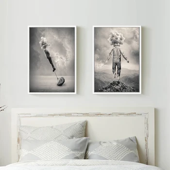 Maliarske plátno, Čierne A Biele Balóny Obrázok Sprej Umenie Plagátu A Tlačí Fotografie Pre obývacia Izba Škandinávskych Nástenné Maľby