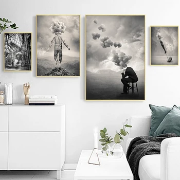 Maliarske plátno, Čierne A Biele Balóny Obrázok Sprej Umenie Plagátu A Tlačí Fotografie Pre obývacia Izba Škandinávskych Nástenné Maľby