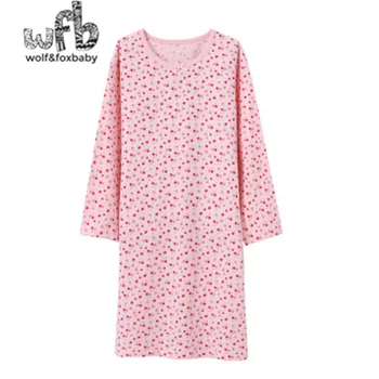 Maloobchod 3-14 rokov long-rukávy bavlna detský domov nosiť nightdress dievča detské pyžamo jeseň jeseň, Jar Tlač Cherry