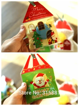 Malý Dom tvar Vianočné Cookie Tašky Samolepiace Tesnenie Plastové Cookies Tašky na Vianočné Party Dekorácie 50pcs/veľa