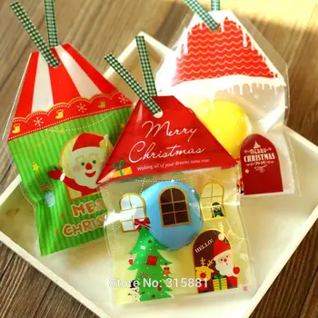 Malý Dom tvar Vianočné Cookie Tašky Samolepiace Tesnenie Plastové Cookies Tašky na Vianočné Party Dekorácie 50pcs/veľa