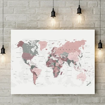 Mapa sveta Plagát, Tlač Ružovej Farby Steny Umelecké Plátno obrazu Veľký Veľkosť Stenu Obrázok pre Obývacia Izba Domova Cuadros Č Rám