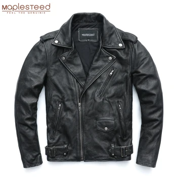 MAPLESTEED Vintage Umyté Čierna Bunda na Motocykel Mužov Originálne Kožené Bundy hovädzie kože Kabát Moto Biker Jacket M-5XL M456