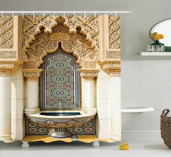 Marocký Dekor Sprchový Záves Vintage Návrhu Budov Polyester Textílie Kúpeľni Sprchový Záves Set s Háčikmi